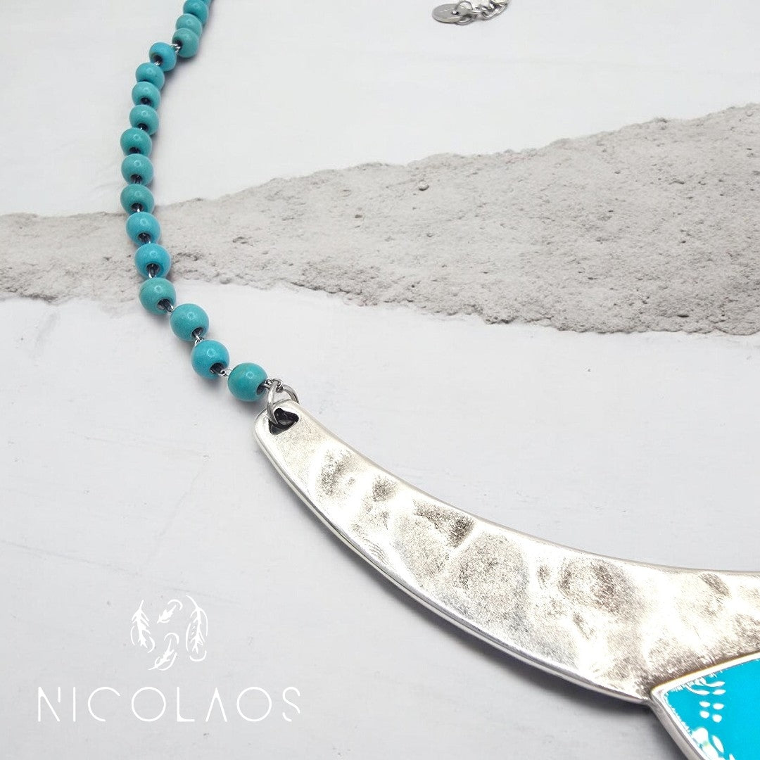LIMITED χειροποίητο κολιέ 'Alcionis Silver με λίθους τυρκουαζ Χαολίτη