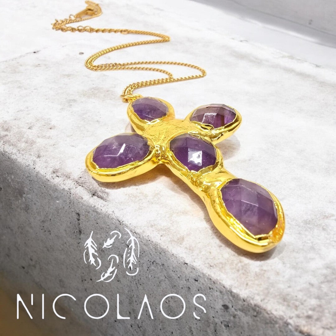 LIMITED μεγάλος Σταυρός 'Amethyst Royal Cross' *Περιλαμβάνεται η αλυσίδα απο ανοξείδωτο ατσάλι