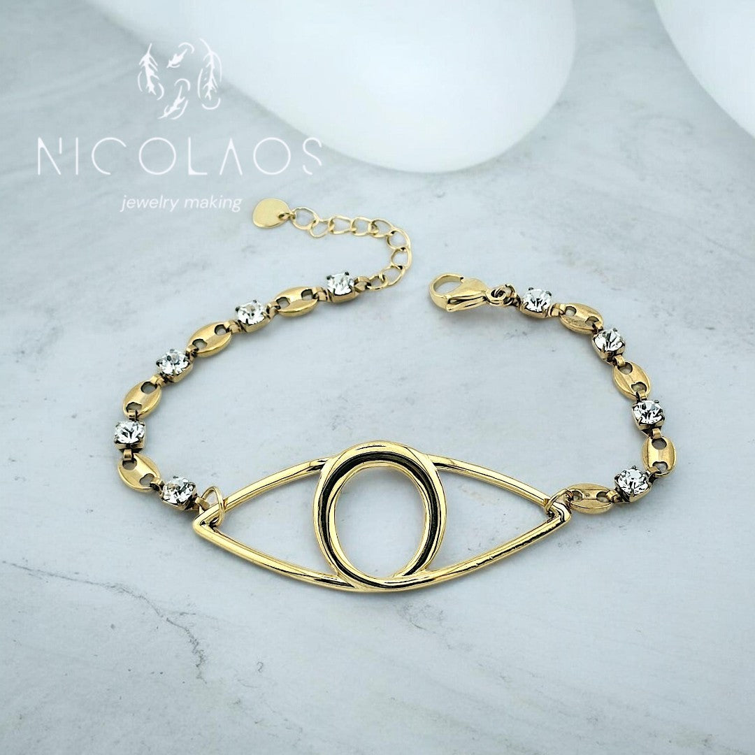 Exclusive βραχιόλι ' Diamond eye ' απο ανοξείδωτο ατσάλι με λευκά ζιργκόν