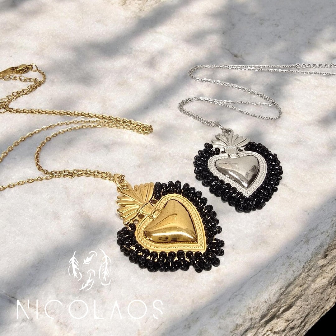 Κολιέ 'Black Flame' από Ανοξείδωτο Ατσάλι & Χάντρες Miyuki