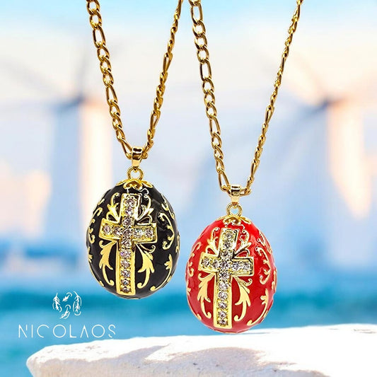 Μακρύ κολιέ "Uovo di Fede' απο ανοξείδωτο ατσάλι με λευκά ζιργκόν και βαφή σμάλτου