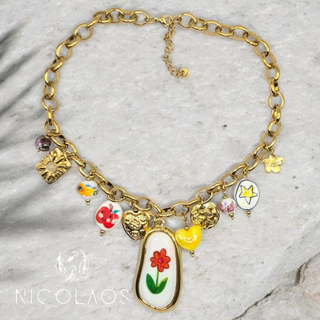 Κολιέ 'Spring charms' απο ανοξείδωτο ατσάλι με κρεμαστά στοιχεία