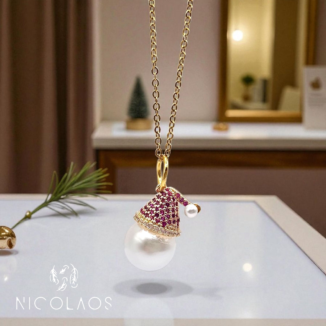 Κολιέ 'Shine Santa' απο ανοξείδωτο ατσάλι με φούξια ζιργκόν