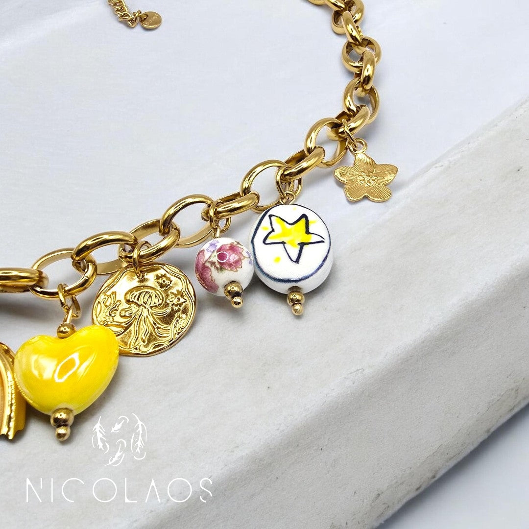 Κολιέ 'Spring charms' απο ανοξείδωτο ατσάλι με κρεμαστά στοιχεία