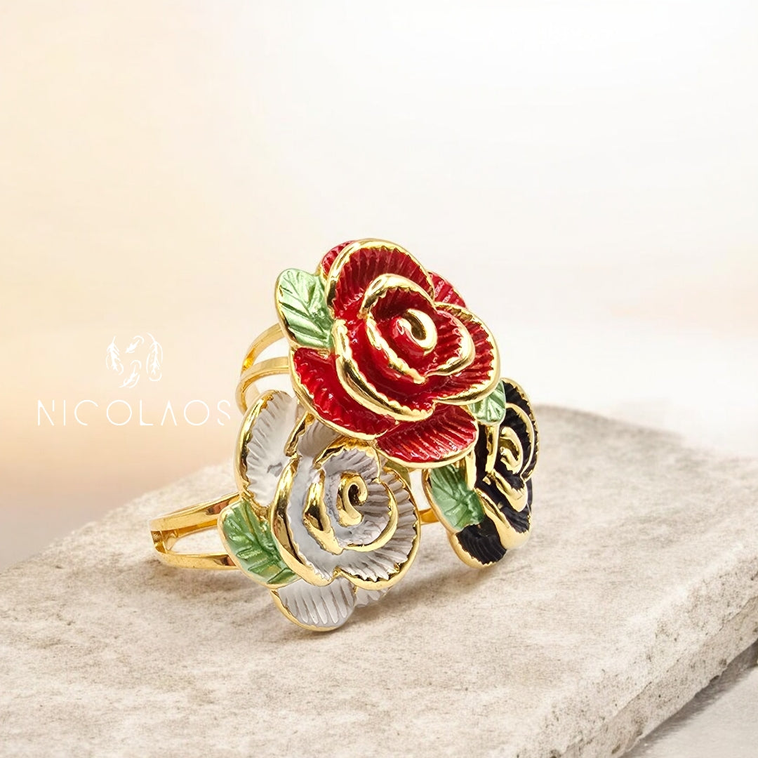 Δαχτυλίδι 'Rossete' απο ανοξείδωτο ατσάλι με βαφή σατινέ σμάλτου