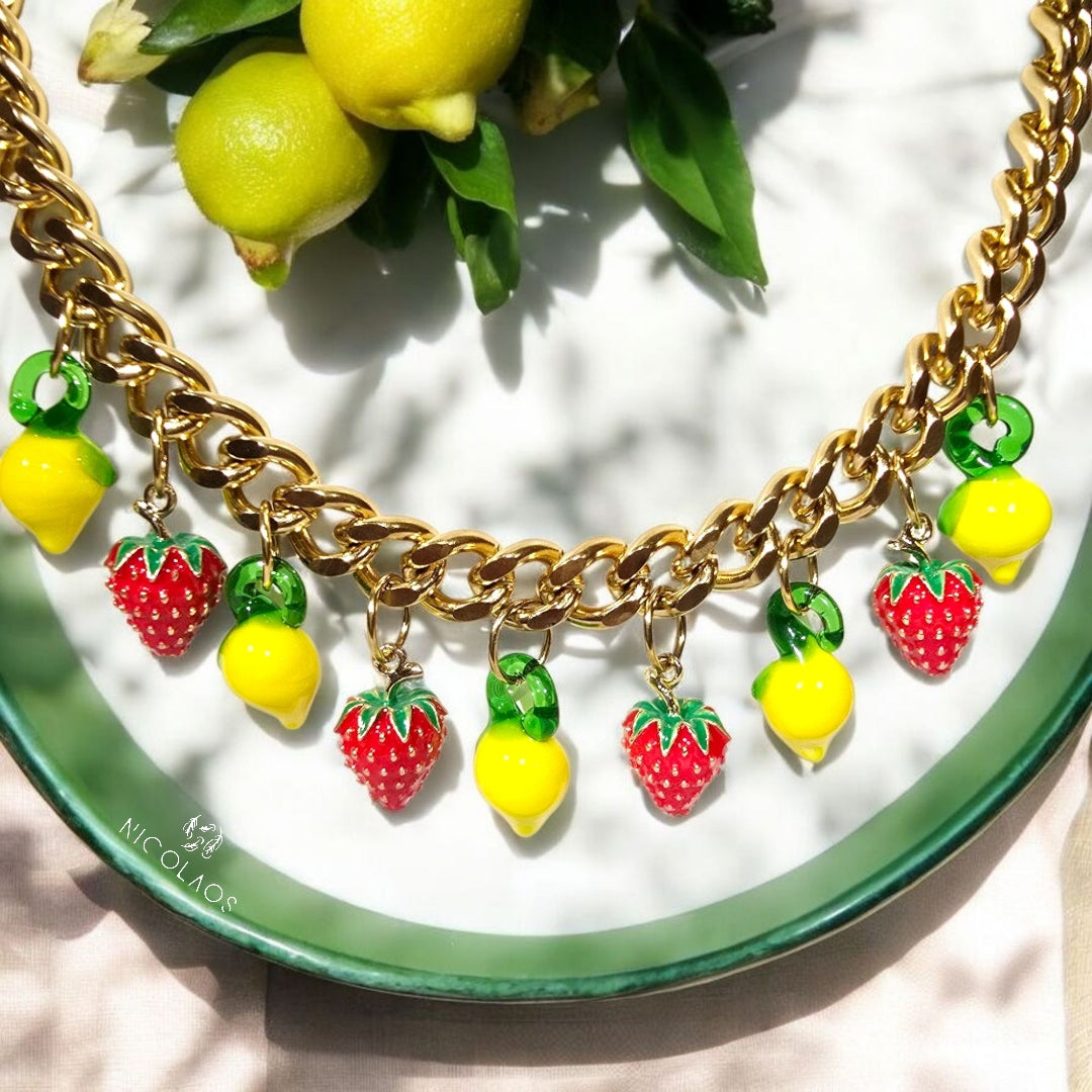 Χειροποίητο κολιέ 'Lemonberry' από ανοξείδωτο ατσάλι