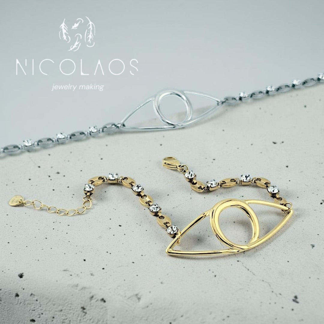 Exclusive βραχιόλι ' Diamond eye ' απο ανοξείδωτο ατσάλι με λευκά ζιργκόν