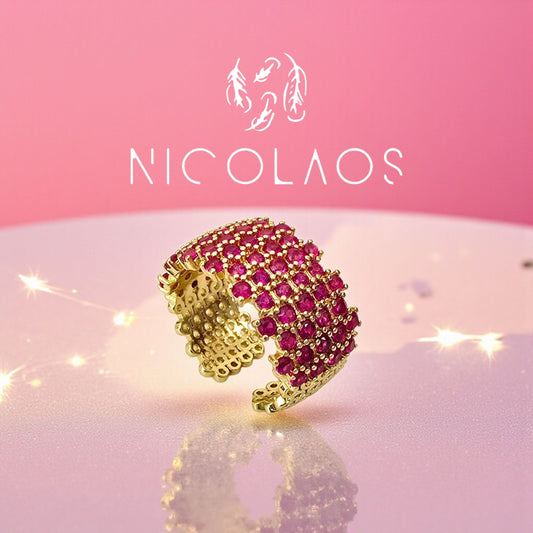 LIMITED δαχτυλίδι 'Passion Dots' με φούξια ζιργκόν