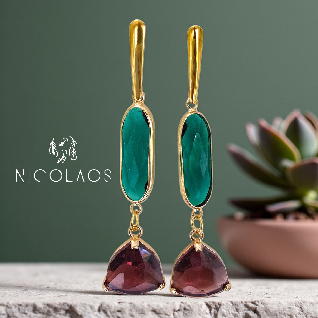 Μακριά σκουλαρίκια 'Diathlasis' απο ανοξείδωτο ατσάλι με βιτρό κρυστάλλους