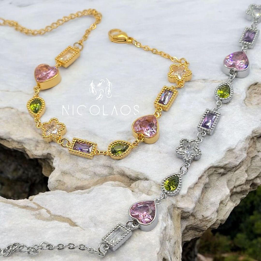 Χειροποίητο βραχιόλι 'Symbolsium' απο ανοξείδωτο ατσάλι με πολύχρωμα ζιργκόν