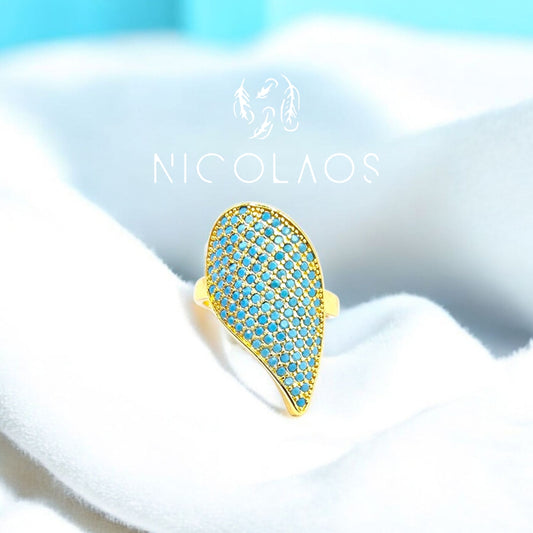 LIMITED Δαχτυλίδι 'Aqua dots' με τυρκουάζ ζιργκόν