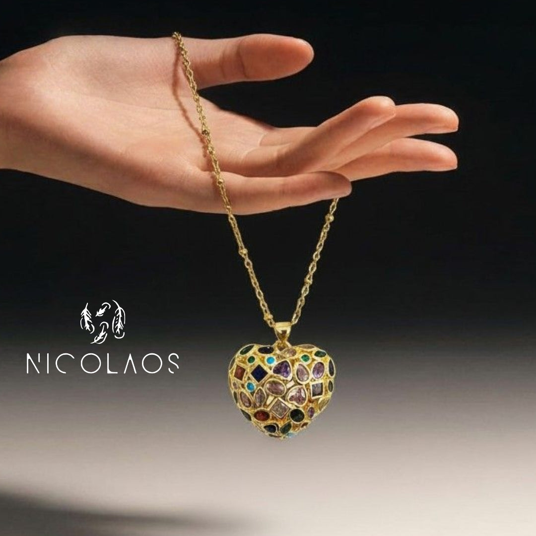 Κολιέ 'Vitromorado' από ανοξείδωτο ατσάλι με μιξ ημιπολύτιμων κρυστάλλων