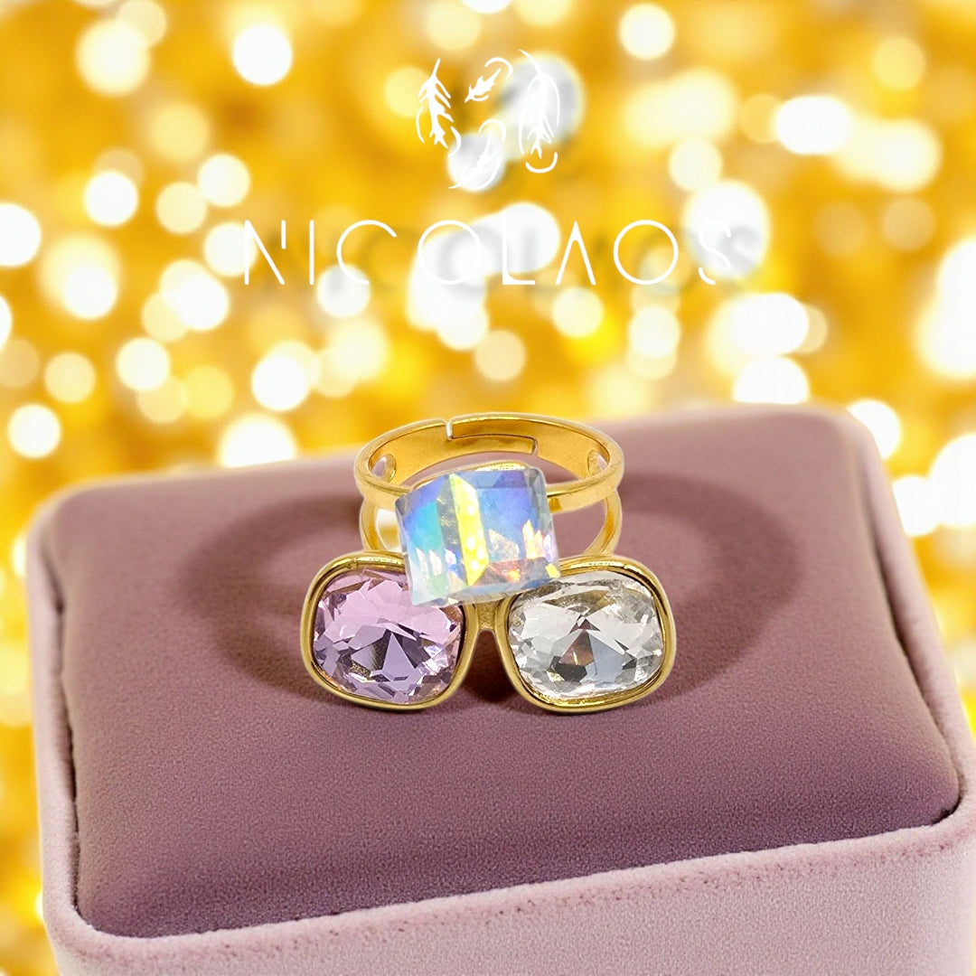 Δαχτυλίδι 'Aisthera' απο ανοξείδωτο ατσάλι με μεγάλα ζιργκόν