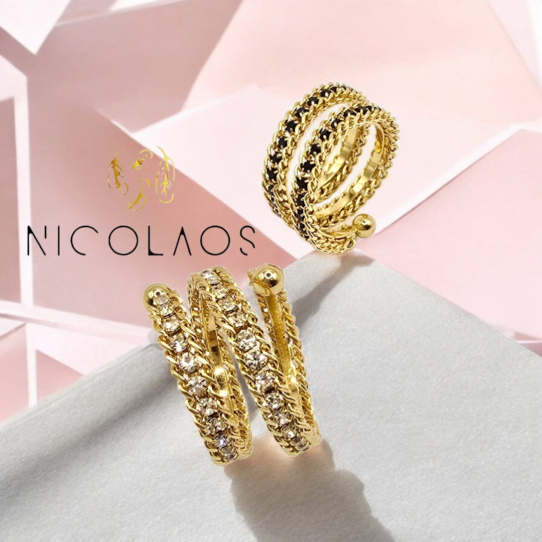 Δαχτυλίδι σπιράλ 'Dene' απο  ανοξείδωτο ατσάλι με ζιργκόν σε όλο του το μήκος