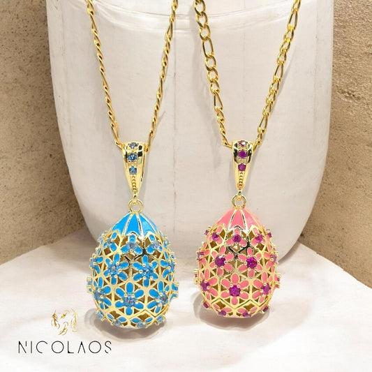 Μακρύ κολιέ 'Fioruovo' απο ανοξείδωτο ατσάλι με ανάγλυφο φινίρισμα,  χρωματιστά ζιργκόν και βαφή σμάλτου