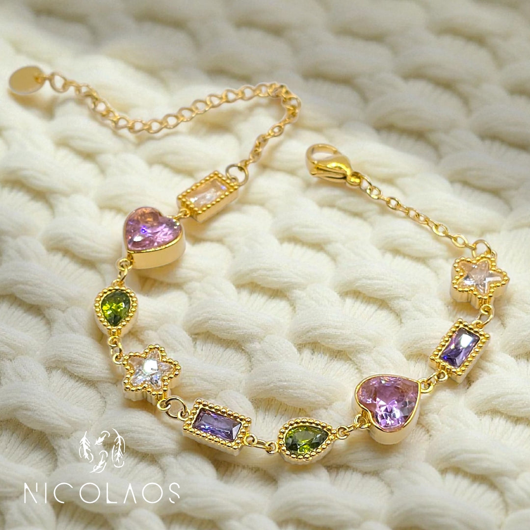 Χειροποίητο βραχιόλι 'Symbolsium' απο ανοξείδωτο ατσάλι με πολύχρωμα ζιργκόν