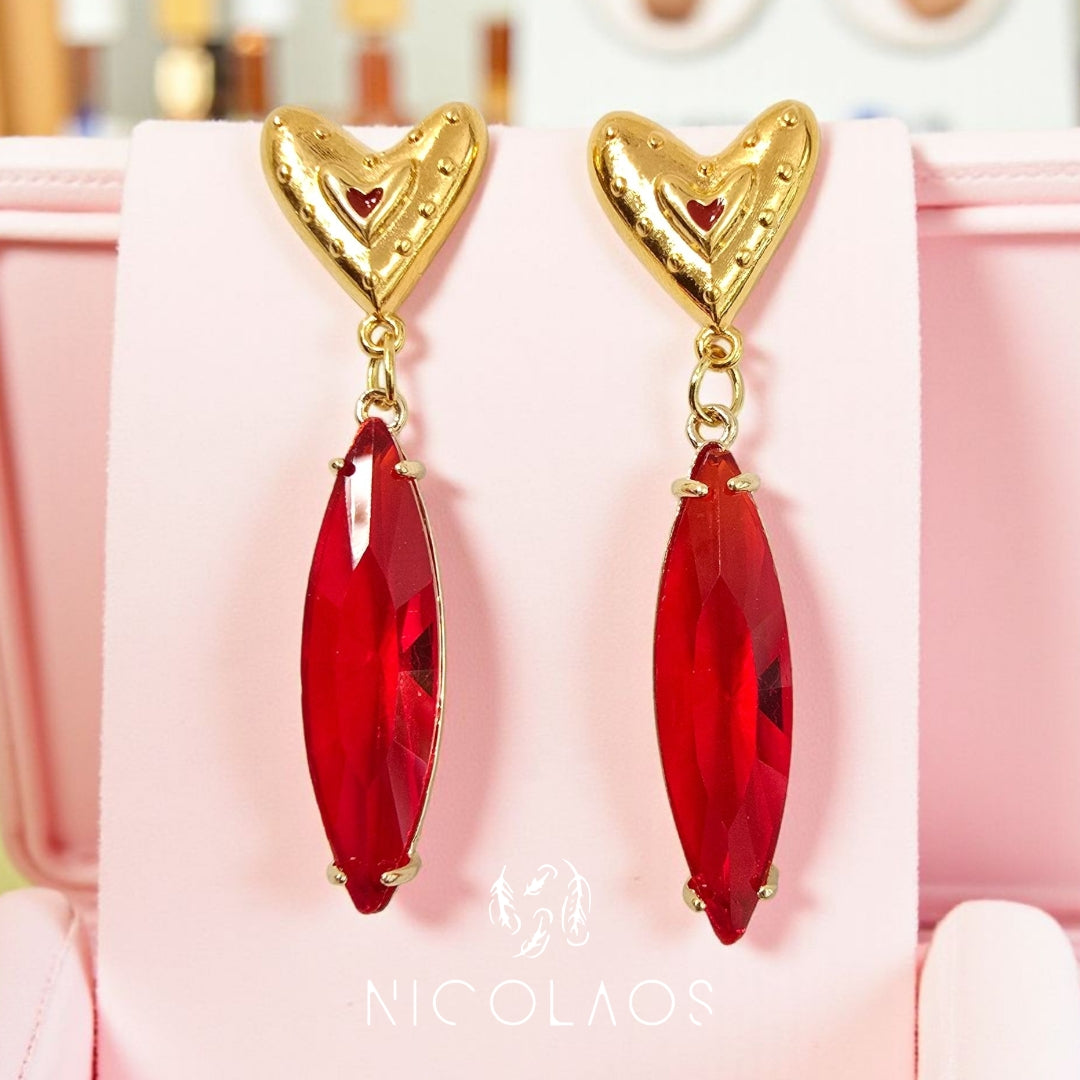 Σκουλαρίκια 'Redrops' απο ανοξείδωτο ατσάλι με κόκκινους κρυστάλλους