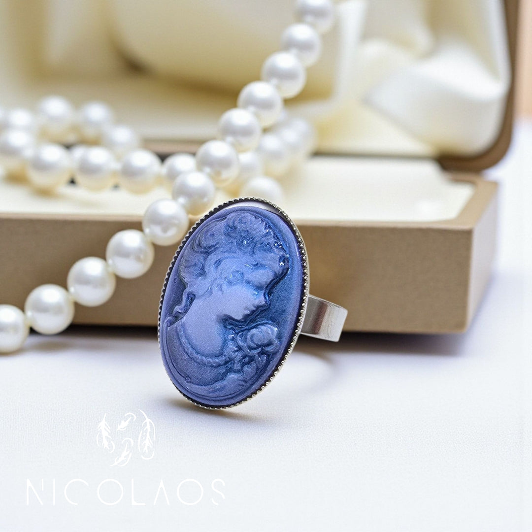 Δαχτυλίδι 'Lady in mirror' απο ανοξείδωτο ατσάλι με ανάγλυφο καμέο