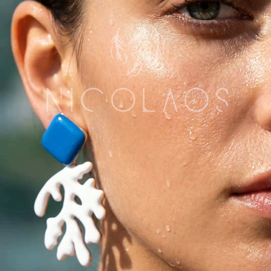 LIMITED σκουλαρίκια 'White ocean' από ανοξείδωτο ατσάλι με βαφή σμάλτου