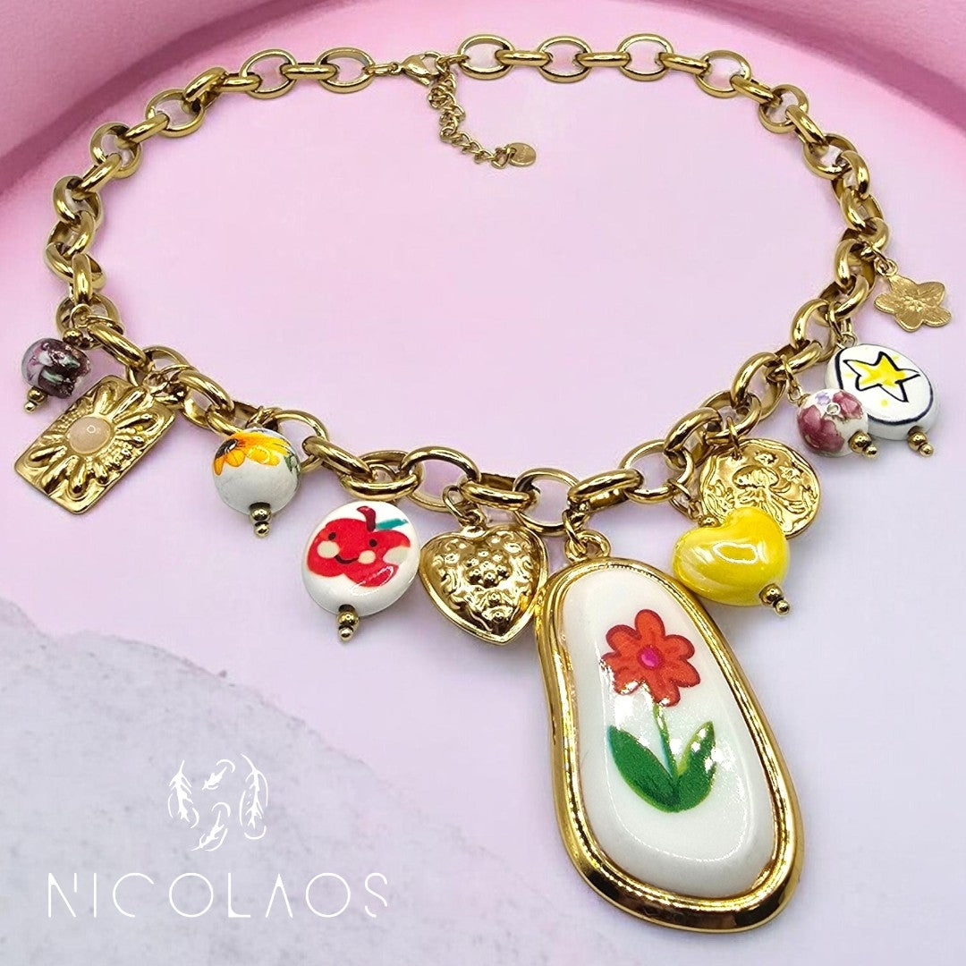 Κολιέ 'Spring charms' απο ανοξείδωτο ατσάλι με κρεμαστά στοιχεία