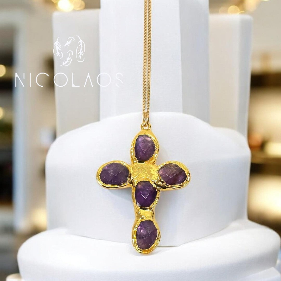 LIMITED μεγάλος Σταυρός 'Amethyst Royal Cross' *Περιλαμβάνεται η αλυσίδα απο ανοξείδωτο ατσάλι