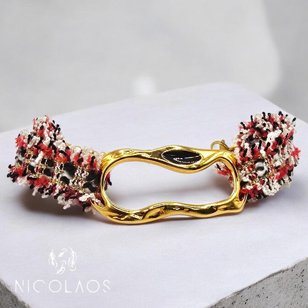 LIMITED χειροποίητο βραχιόλι 'De Flore rouge' με υφαντό ποιοτικό τουίντ δέσιμο