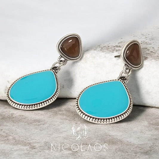 Χειροποίητα σκουλαρίκια 'Aqua mista' με βαφή σμάλτου