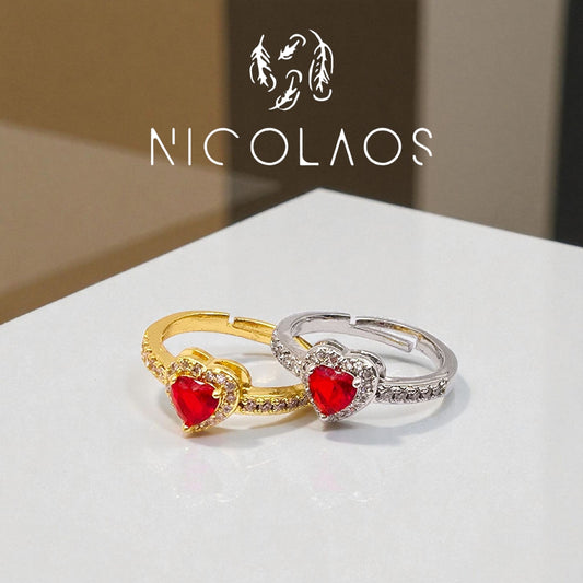 Μονόπετρο δαχτυλίδι 'Brillamor' με κόκκινο ζιργκόν σε σχήμα καρδιάς