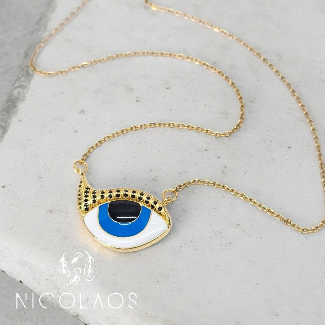 Κολιέ 'Snobi gold' απο ανοξείδωτο ατσάλι με βαφή σμάλτου και μαύρα ζιργκόν