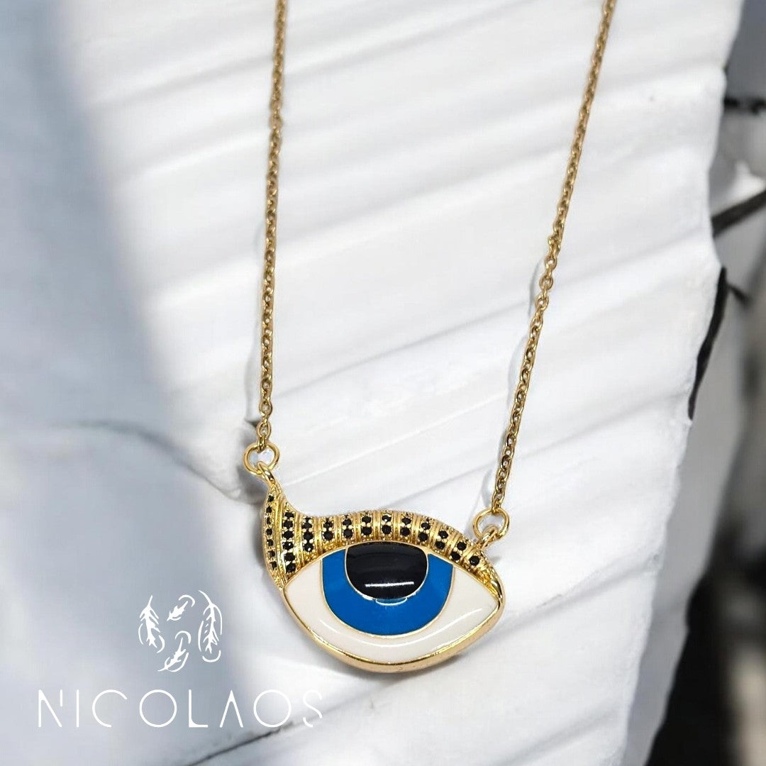 Κολιέ 'Snobi gold' απο ανοξείδωτο ατσάλι με βαφή σμάλτου και μαύρα ζιργκόν