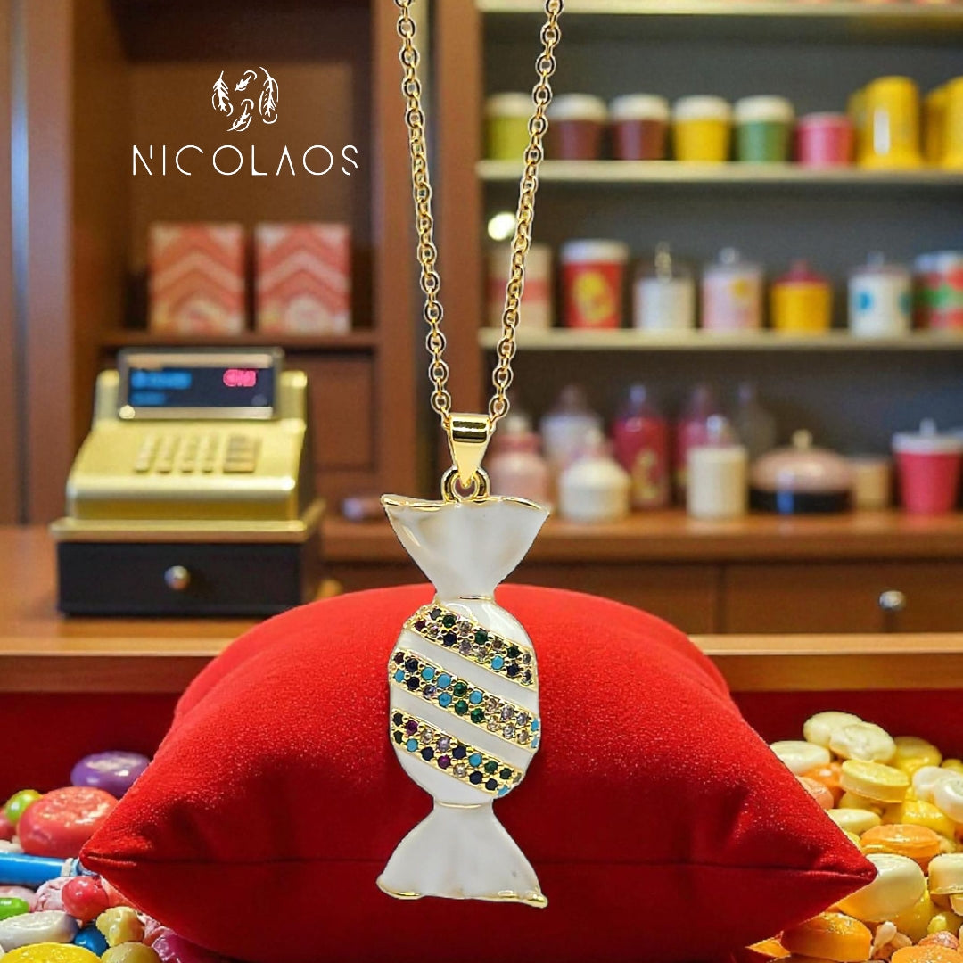 Κολιέ 'Caramela' απο ανοξείδωτο ατσάλι με βαφή σμάλτου και πολύχρωμα ζιργκόν