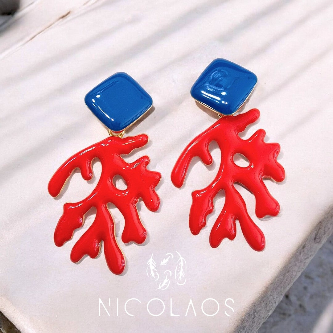 LIMITED Σκουλαρίκια 'Ocean Red' απο ανοξείδωτο ατσάλι με βαφή σμάλτου