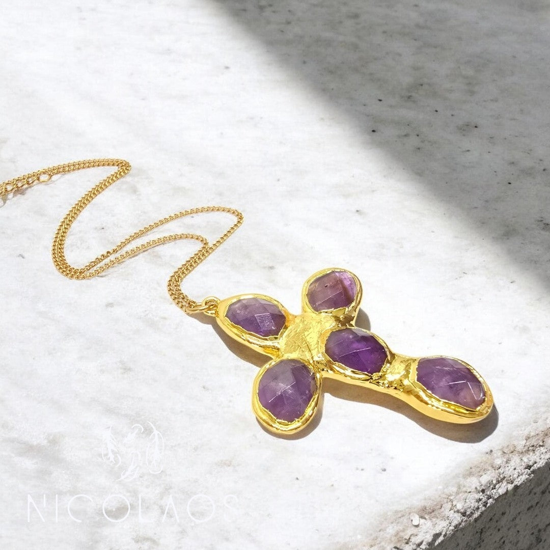 LIMITED μεγάλος Σταυρός 'Amethyst Royal Cross' *Περιλαμβάνεται η αλυσίδα απο ανοξείδωτο ατσάλι