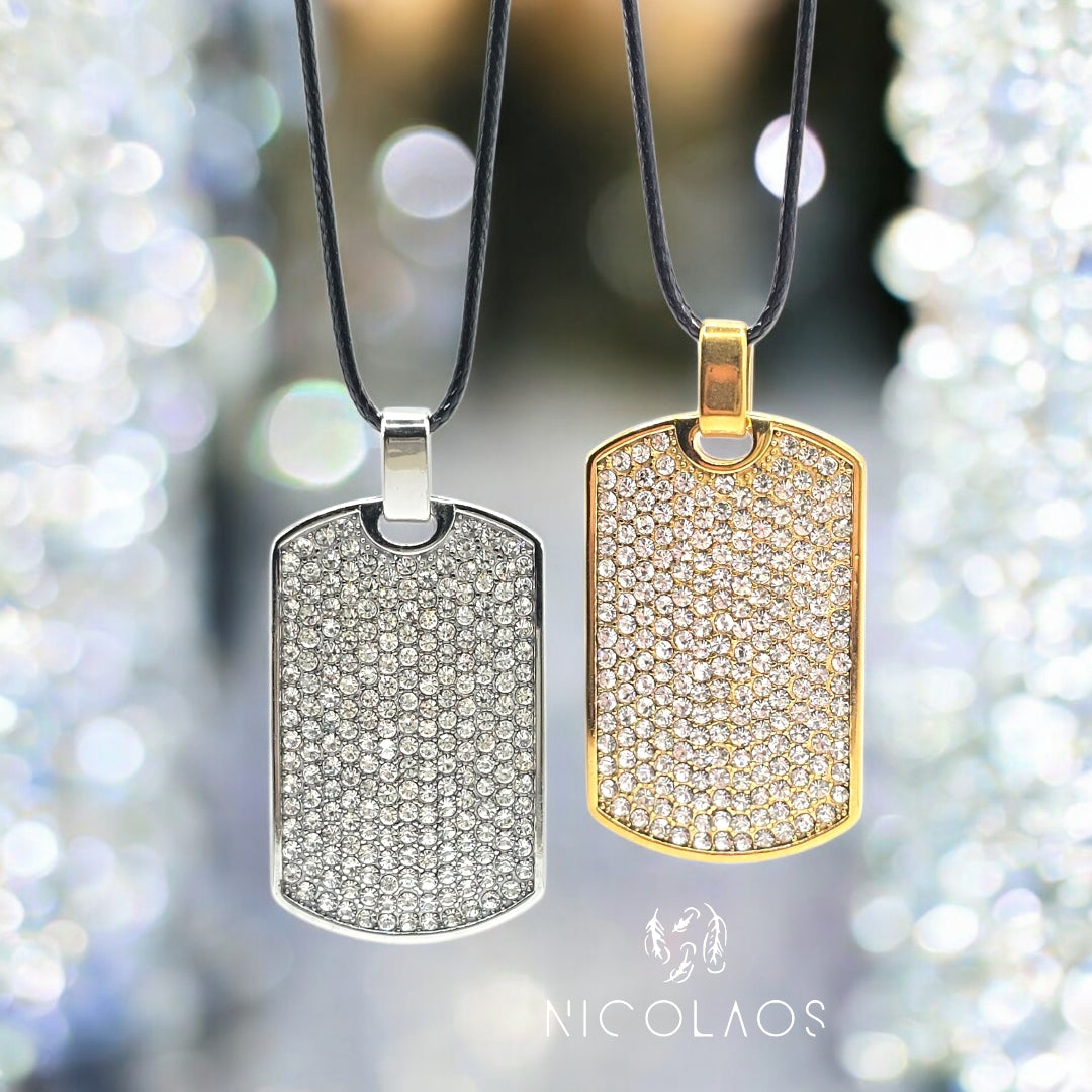 Κρεμαστό κολιέ 'Shine tab' απο ανοξείδωτο ατσάλι με λευκά ζιργκόν