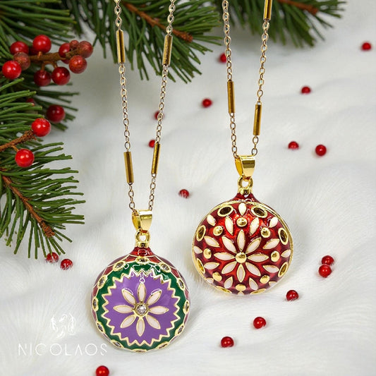 Μακρύ κολιέ 'Candy ball' διπλής όψης απο ανοξείδωτο ατσάλι με βαφή σμάλτου