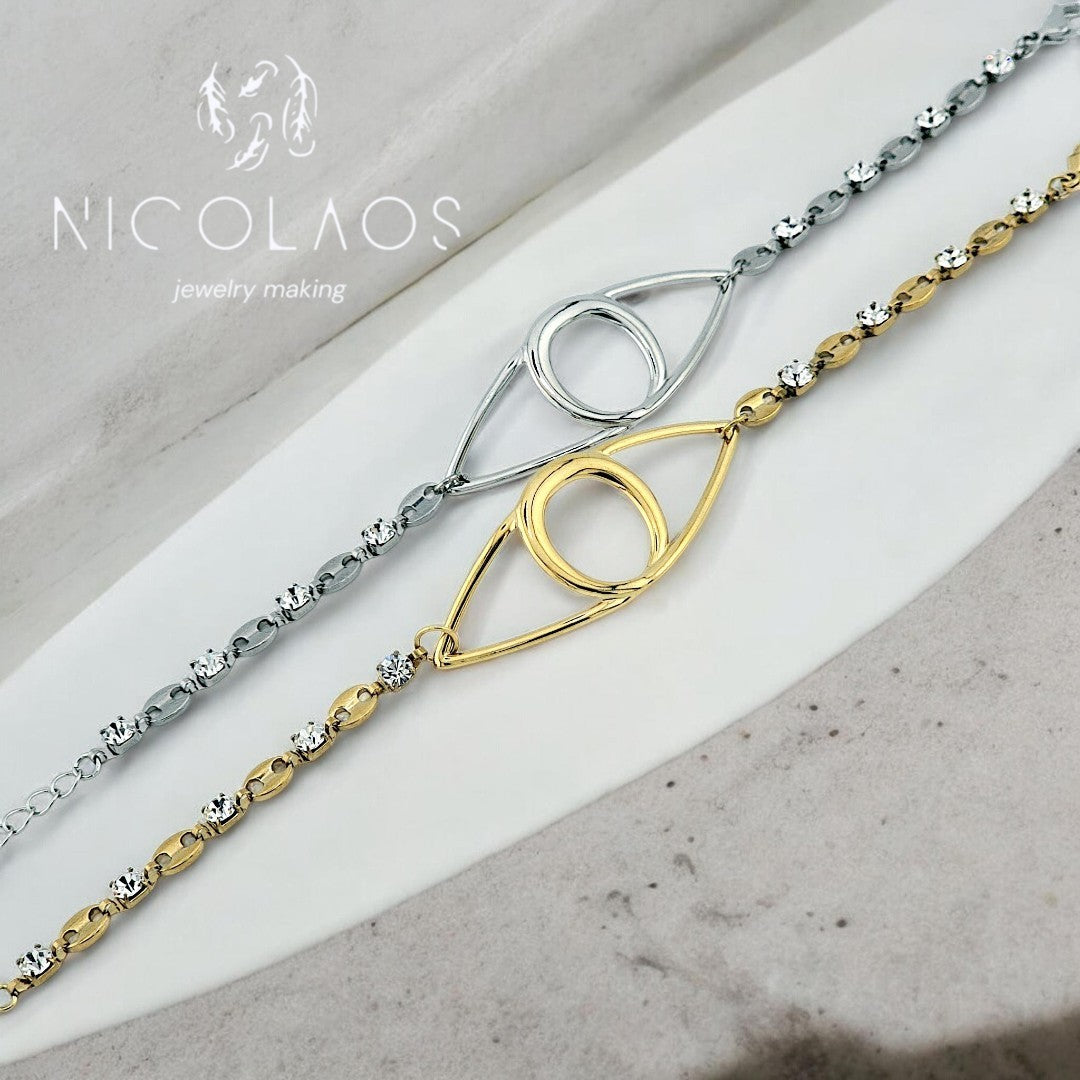 Exclusive βραχιόλι ' Diamond eye ' απο ανοξείδωτο ατσάλι με λευκά ζιργκόν