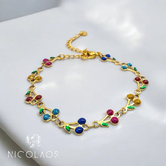 Βραχιόλι 'Ciliegia glitter' από ανοξείδωτο ατσάλι με βαφή σμάλτου glitter