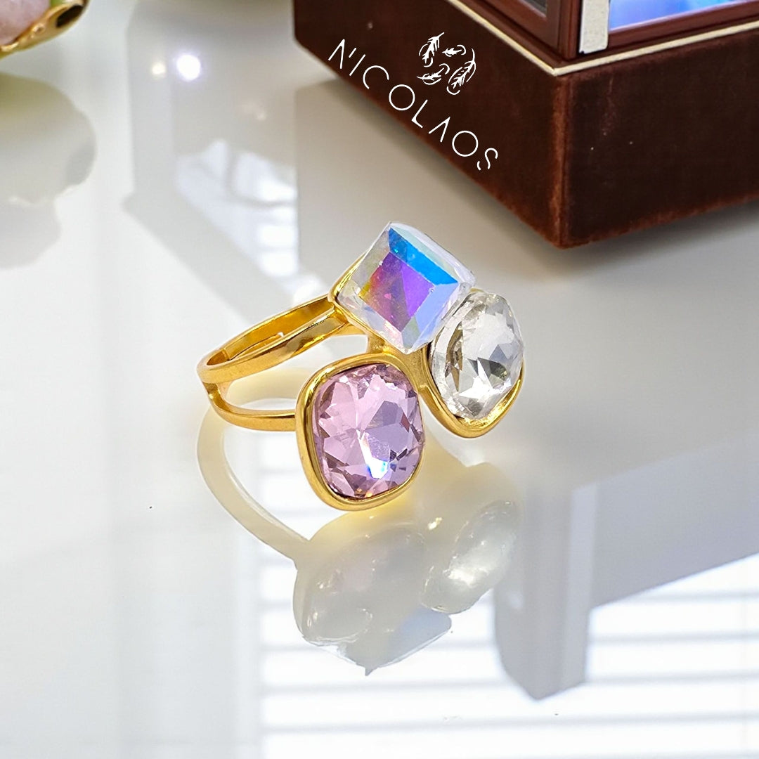 Δαχτυλίδι 'Aisthera' απο ανοξείδωτο ατσάλι με μεγάλα ζιργκόν