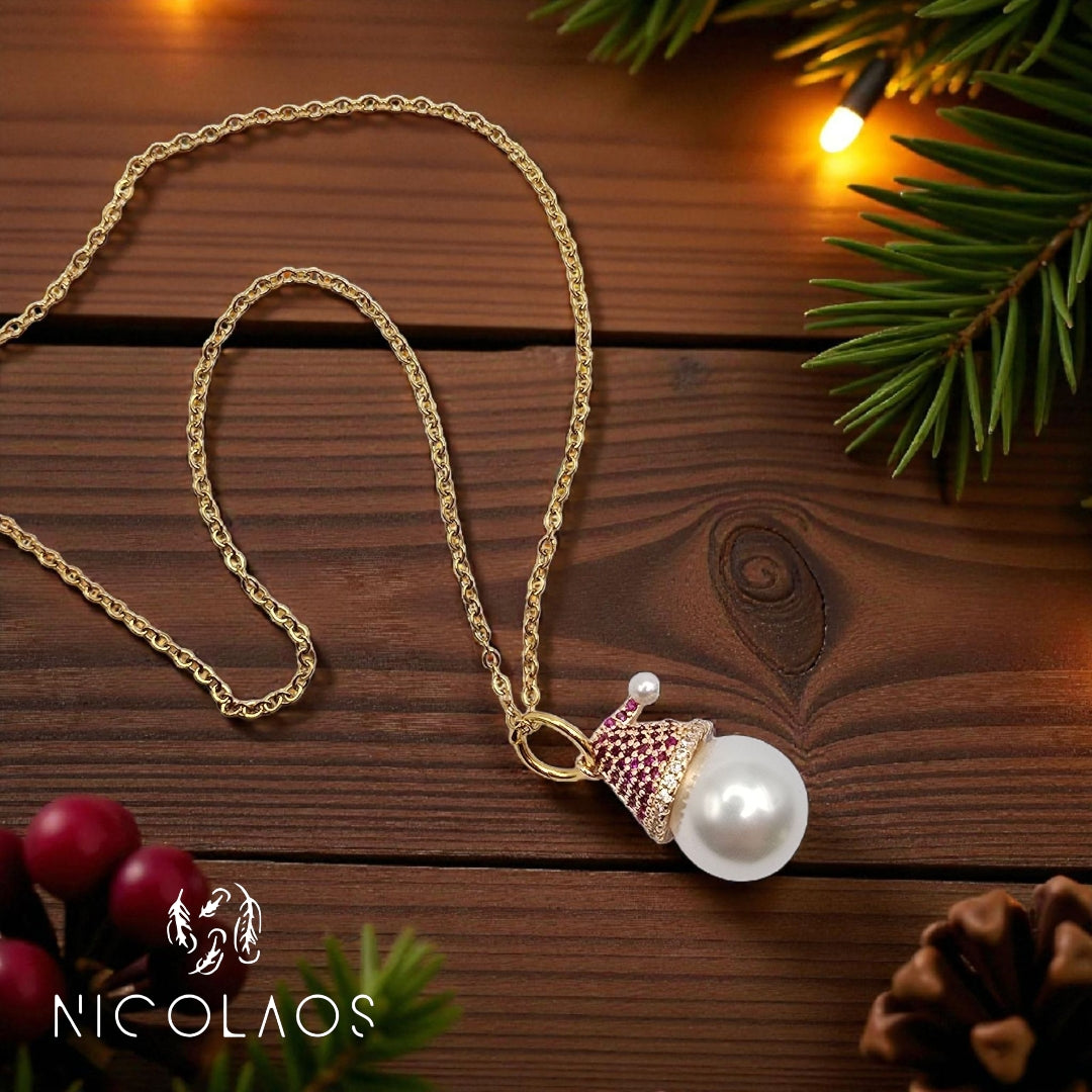 Κολιέ 'Shine Santa' απο ανοξείδωτο ατσάλι με φούξια ζιργκόν