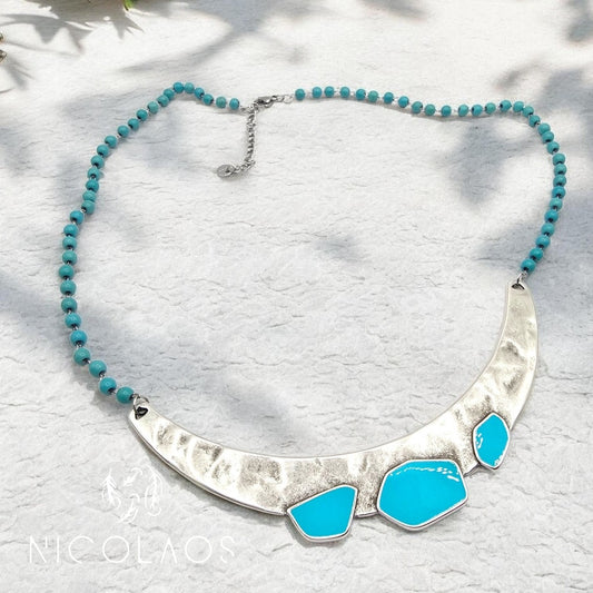 LIMITED χειροποίητο κολιέ 'Alcionis Silver με λίθους τυρκουαζ Χαολίτη