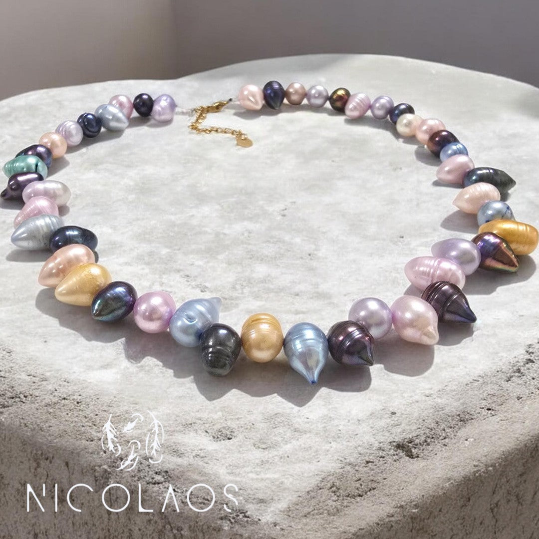 Χειροποίητο κολιέ 'Colour Queen' με αυθεντικά πολύχρωμα μαργαριτάρια Baroque