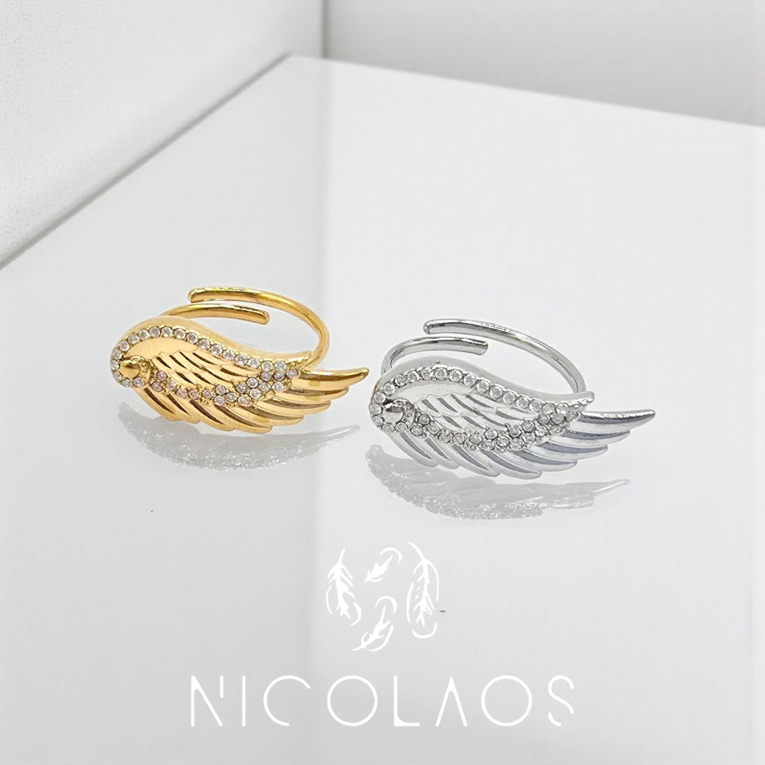 Δαχτυλίδι 'Angel' απο ανοξείδωτο ατσάλι με λευκά ζιργκόν