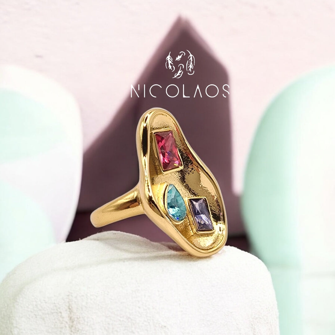 LIMITED δαχτυλίδι 'Puzzle' απο ανοξείδωτο ατσάλι με μεγάλα ζιργκόν