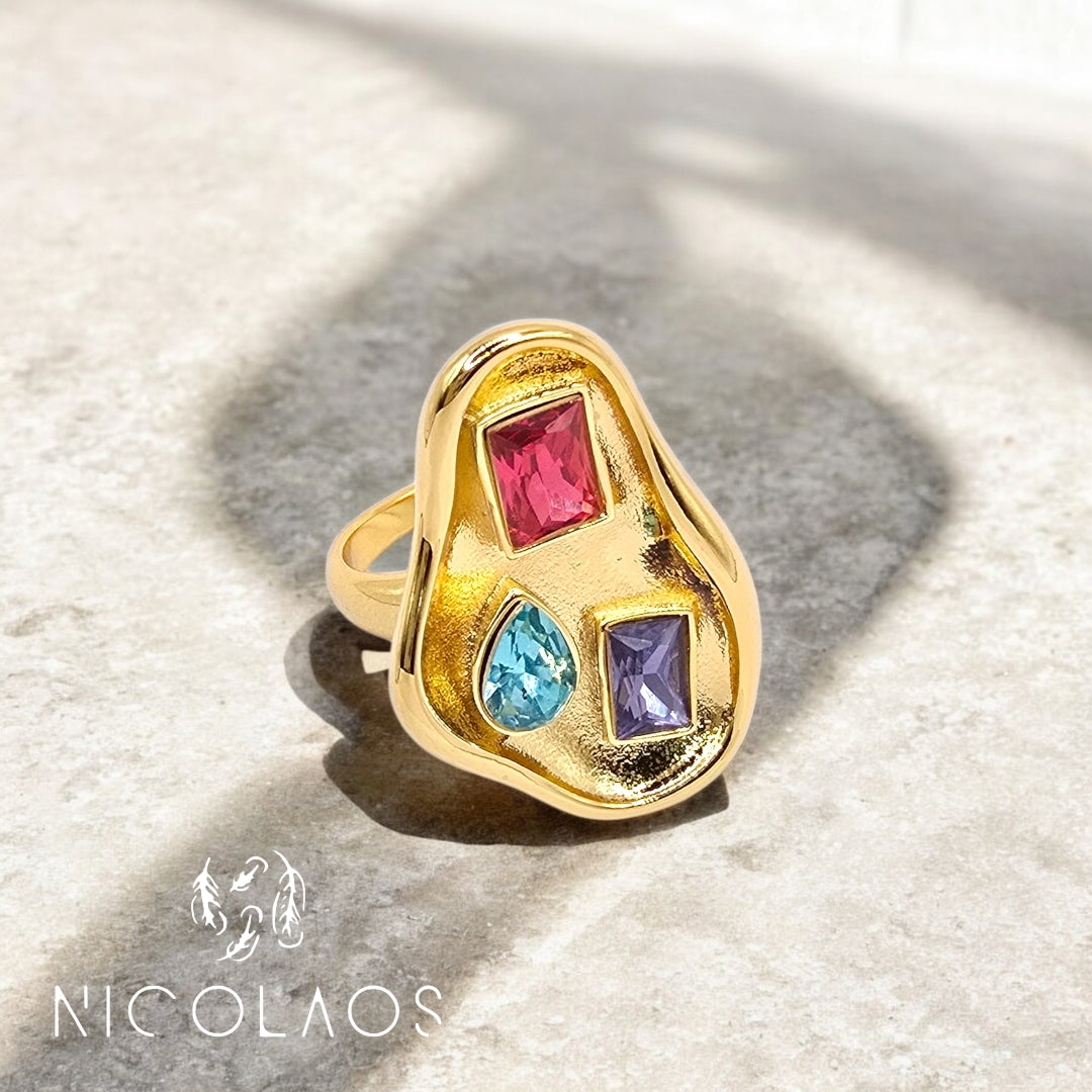 LIMITED δαχτυλίδι 'Puzzle' απο ανοξείδωτο ατσάλι με μεγάλα ζιργκόν