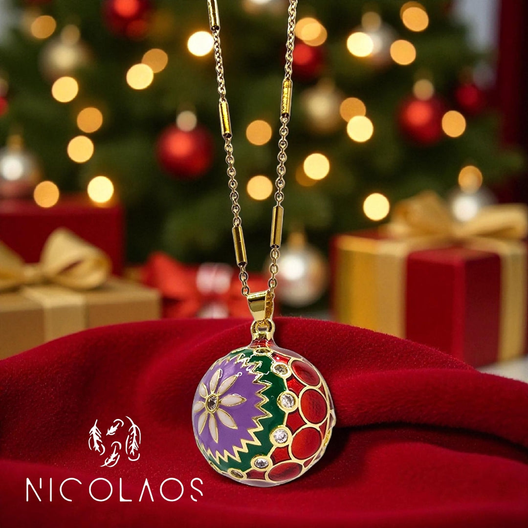 Μακρύ κολιέ 'Candy ball' διπλής όψης απο ανοξείδωτο ατσάλι με βαφή σμάλτου