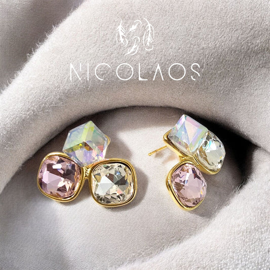 Σκουλαρίκια 'Aisthera' απο ανοξείδωτο ατσάλι με μεγάλα ζιργκόν