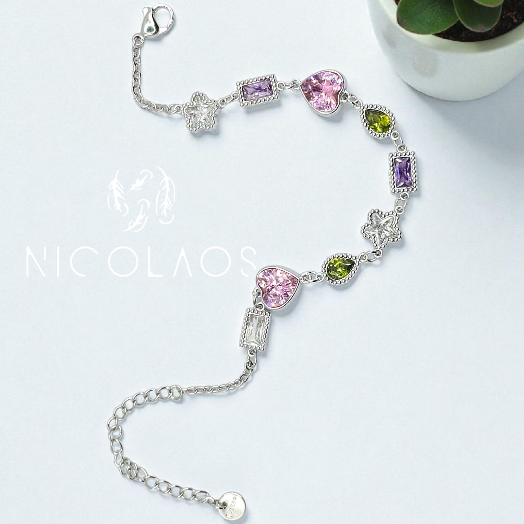 Χειροποίητο βραχιόλι 'Symbolsium' απο ανοξείδωτο ατσάλι με πολύχρωμα ζιργκόν