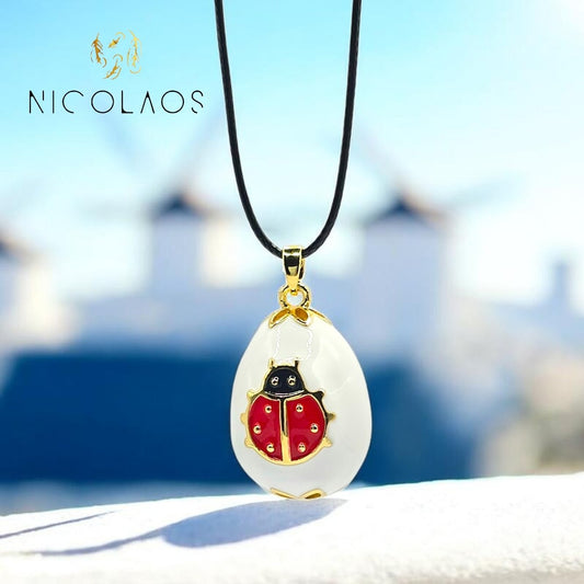 Κρεμαστό κολιέ 'Uovo bug' απο ανοξείδωτο ατσάλι με βαφή σμάλτου