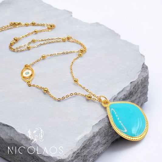 Μακρύ κολιέ 'Aqua tear' απο ανοξείδωτο ατσάλι με βαφή σμάλτου