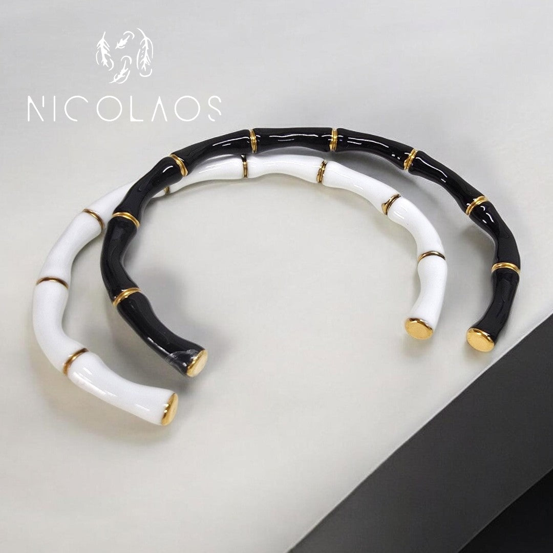 Βραχιόλι 'Lucky Bamboo' απο ανοξείδωτο ατσάλι με ανάγλυφο σχέδιο και βαφή σμάλτου
